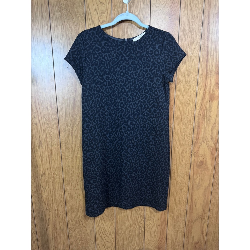 Ann Taylor LOFT Womens XS Gray Black Leopard Print Short Sleeve Shift Dress